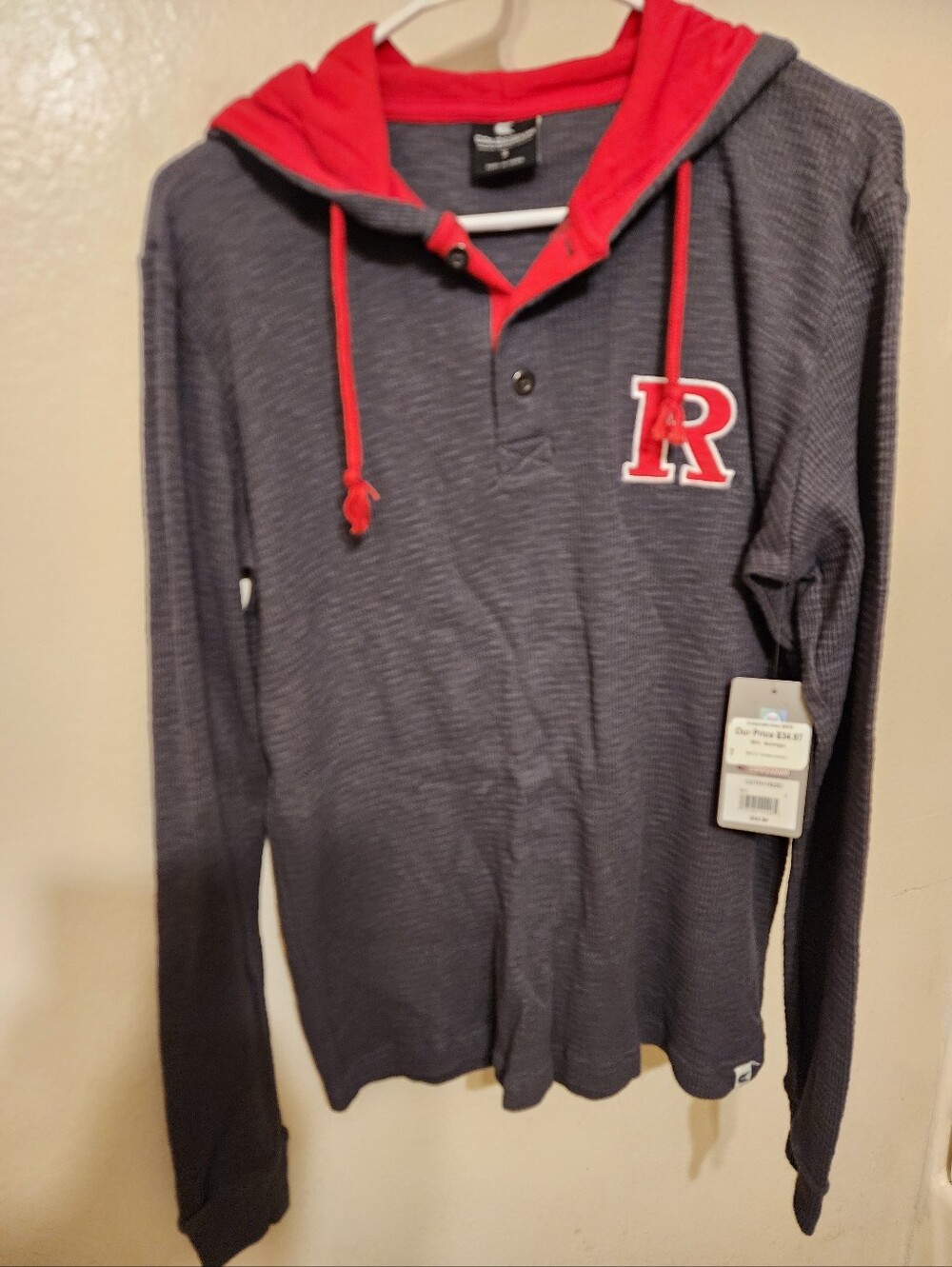 Colosseum Grey Men's Zip-Up Sweater with Red Hood Trim